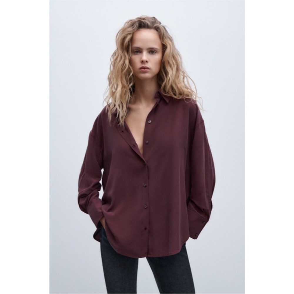 ZARA BUTTONED DOWN SHIRT NWT PURPLE DARK BURGUNDY